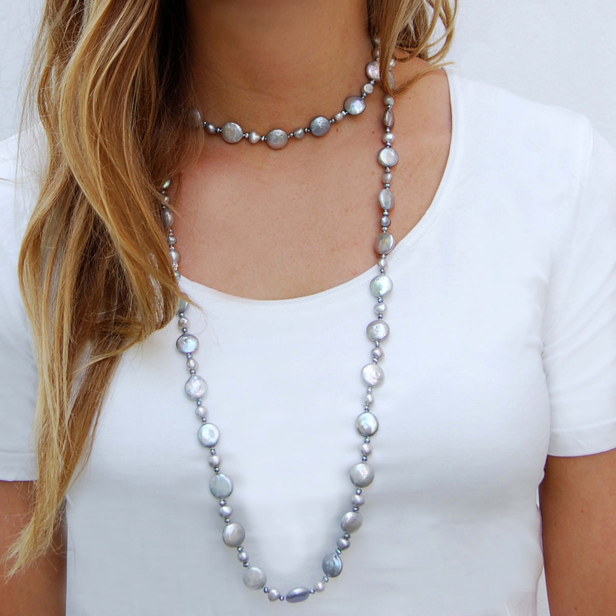 Grey Freshwater Pearl &#39;M&amp;M&#39; Long Necklace
