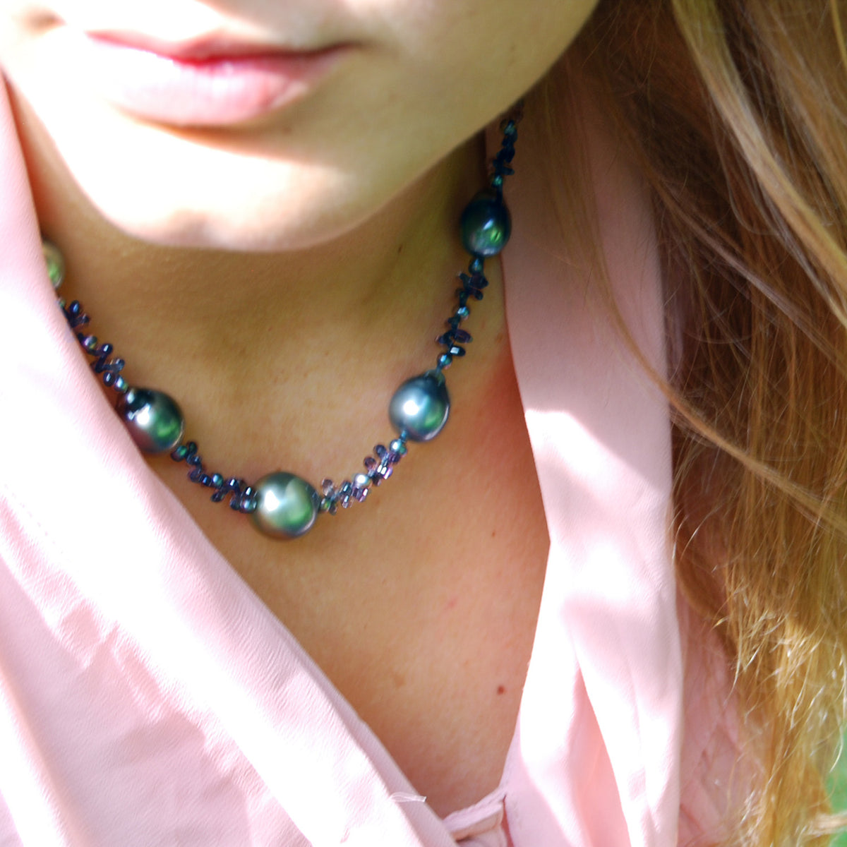 Black Tahitian Pearl &amp; Sapphire Necklace