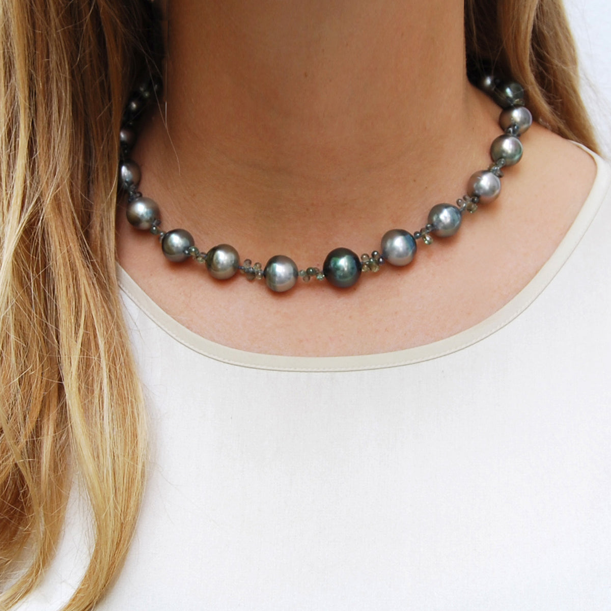 Black Tahitian Pearl & Sapphire Tassel Necklace