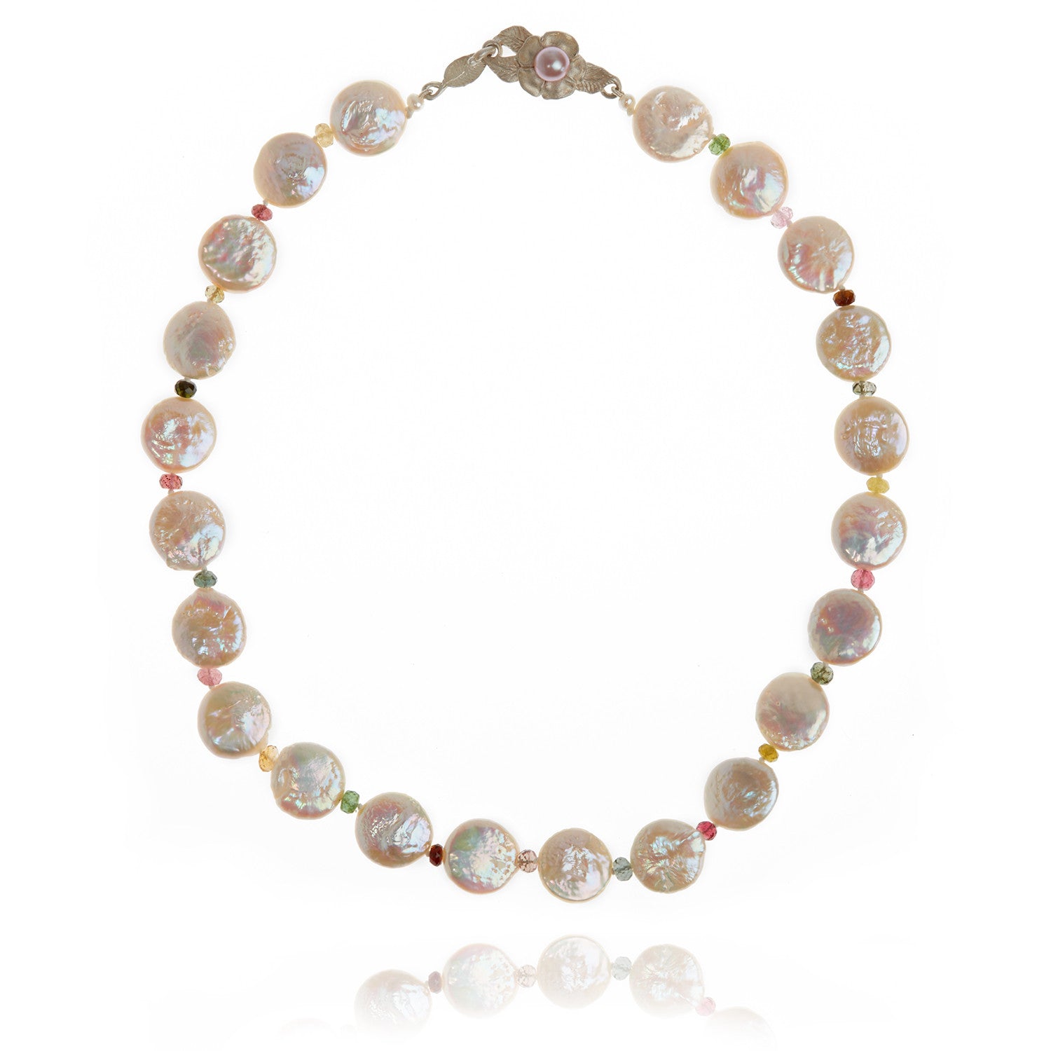 Joyful Silver Flower on M&M and Tourmaline Necklace