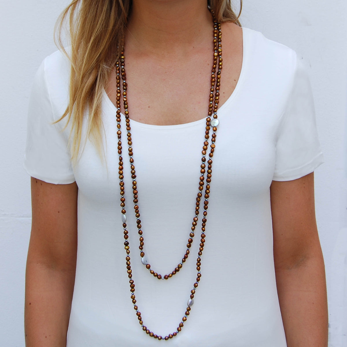Copper &amp; Grey Freshwater Pearl &#39;It&#39;s a Long Story&#39; Necklace