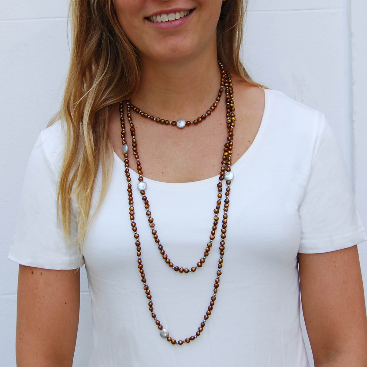 Copper &amp; Grey Freshwater Pearl &#39;It&#39;s a Long Story&#39; Necklace