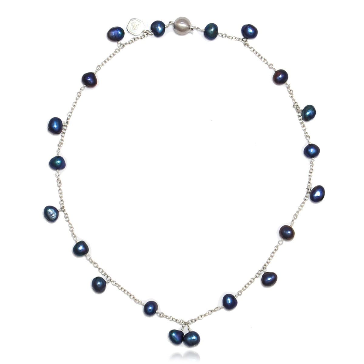 Black Biwa Pearl &amp; Silver Chain Necklace