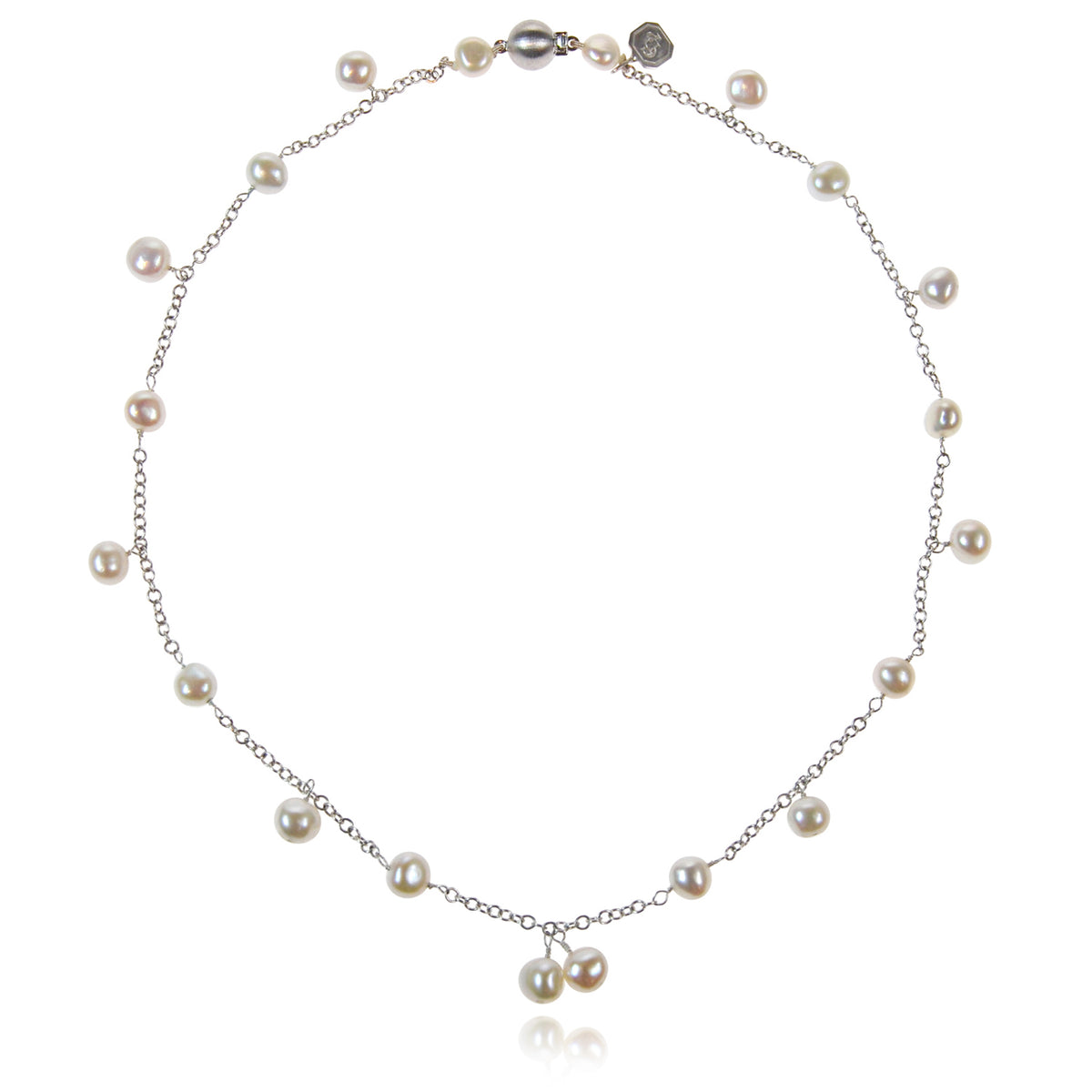 White Biwa Pearl &amp; Silver Chain Necklace
