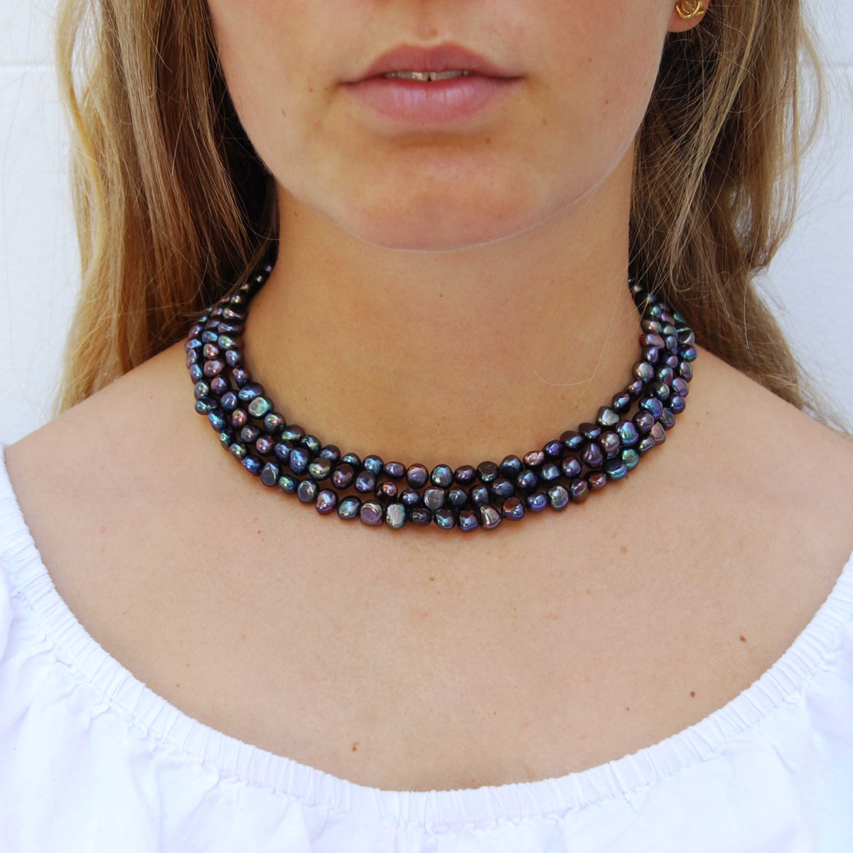 Black Biwa Pearl 3 Strand &#39;Classic&#39; Necklace