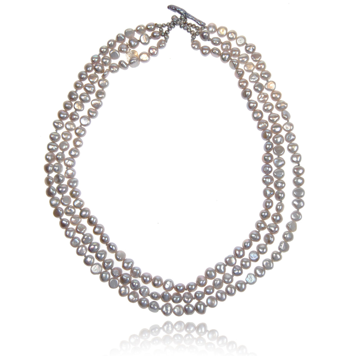 Grey Biwa Pearl 3 Strand &#39;Classic&#39; Necklace