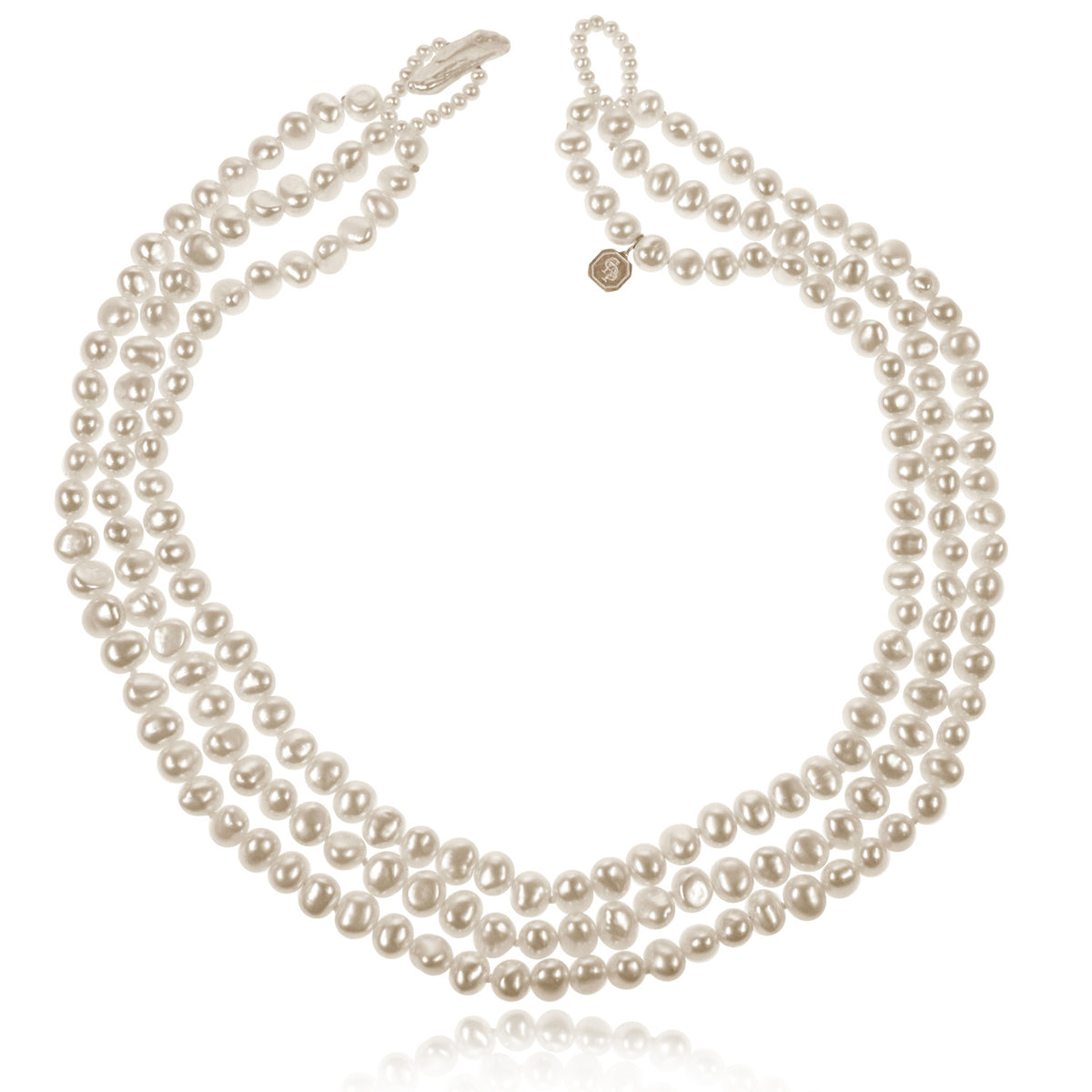 White Biwa Pearl 3 Strand &#39;Classic&#39; Necklace