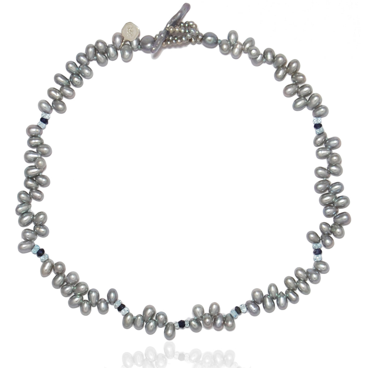 Grey Freshwater Pearl, Aquamarine &amp; Iolite Droplet Necklace
