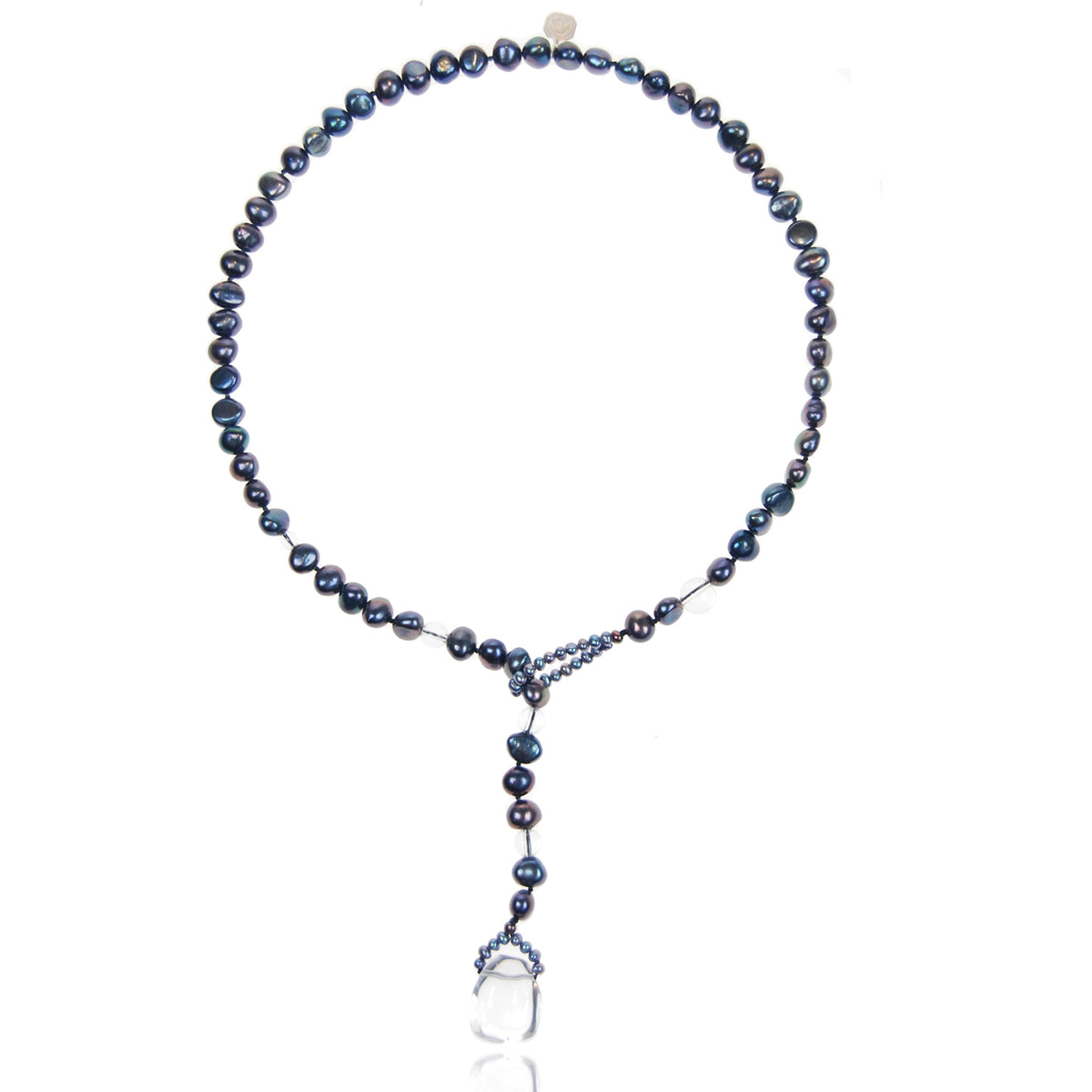 Black Biwa Pearl &amp; Rock Crystal Short Lasso Necklace