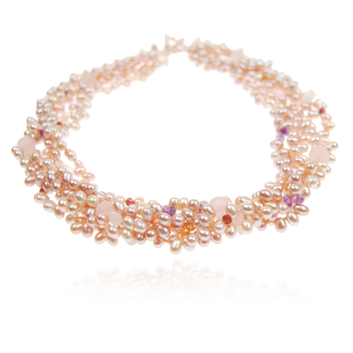 Pink Freshwater Pearl, Rose Quartz, Amethyst &amp; Garnet Necklace