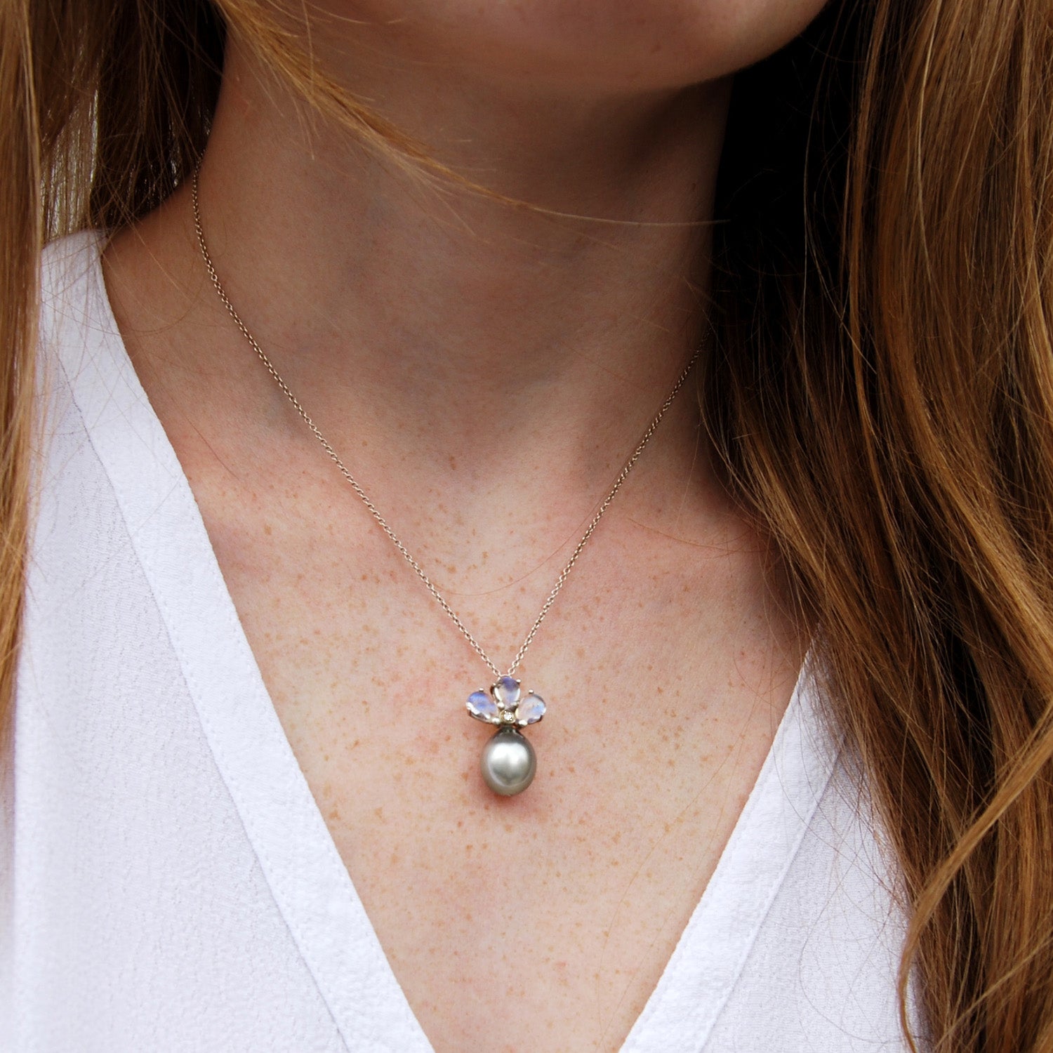 Tahitian Pearl, Diamond and Moonstone Pendant