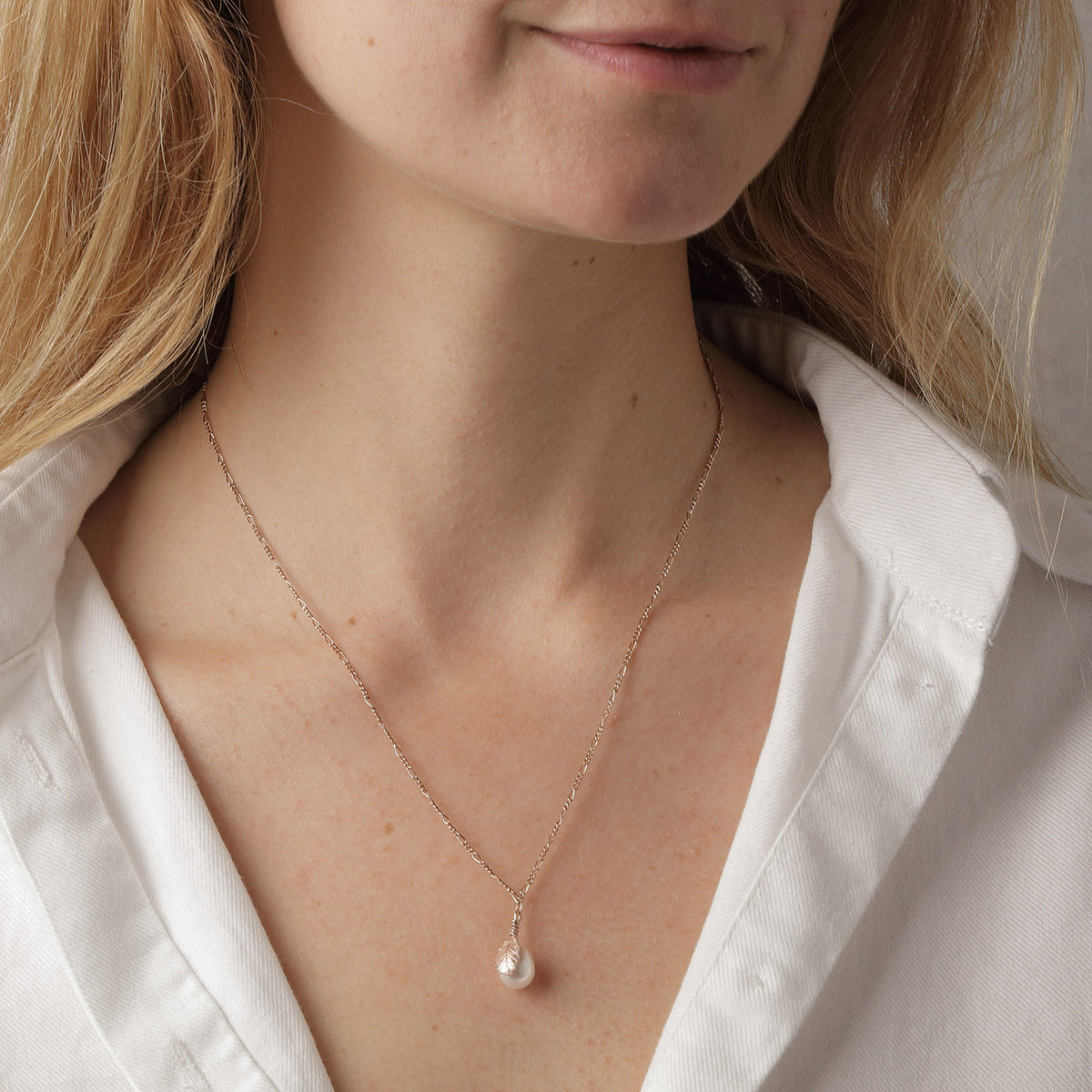White Freshwater Pearl &#39;Back To Basics&#39; Simple Rose Gold Plated Pendant