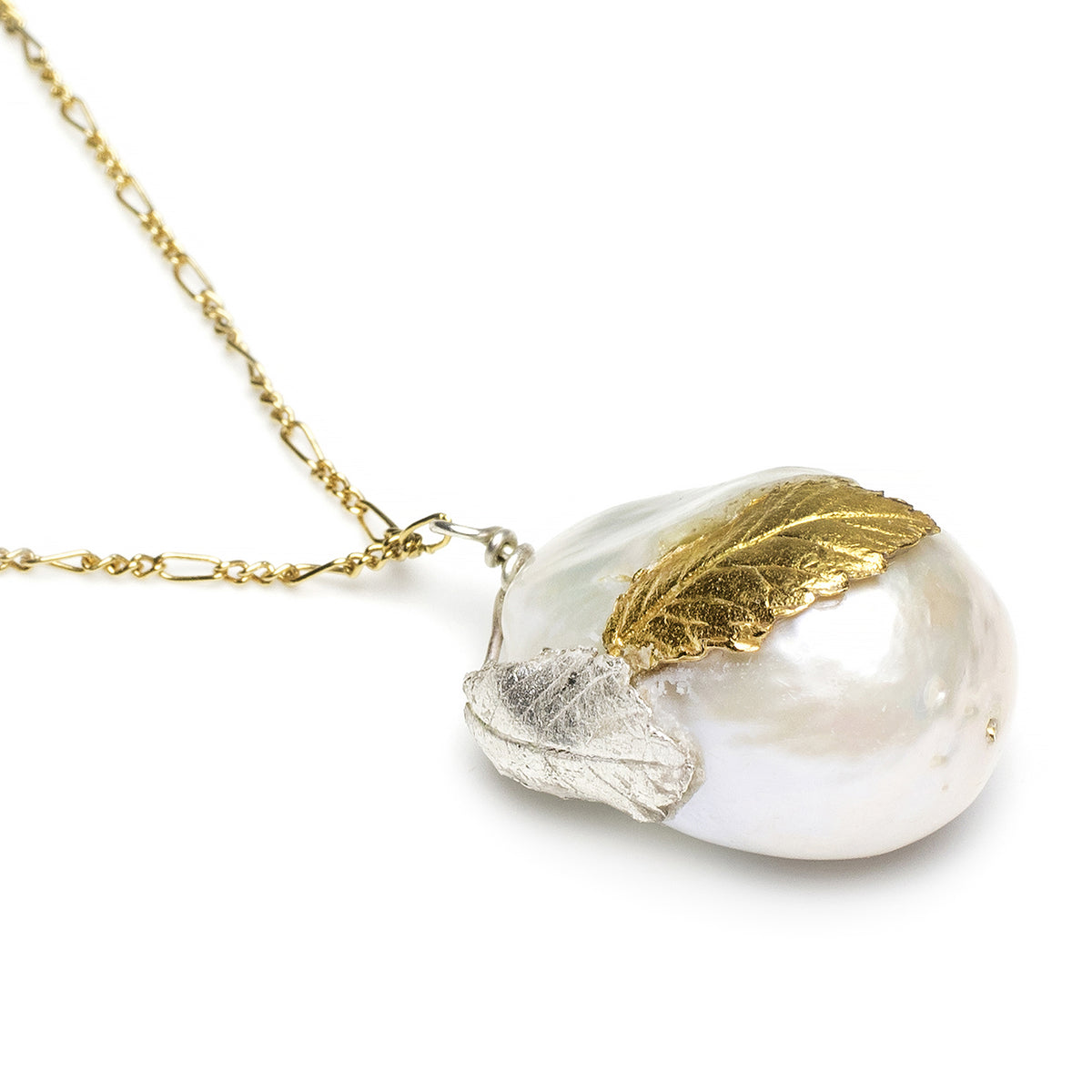White Baroque Freshwater Pearl &#39;Back To Basics&#39; Boulder Gold Plated Pendant