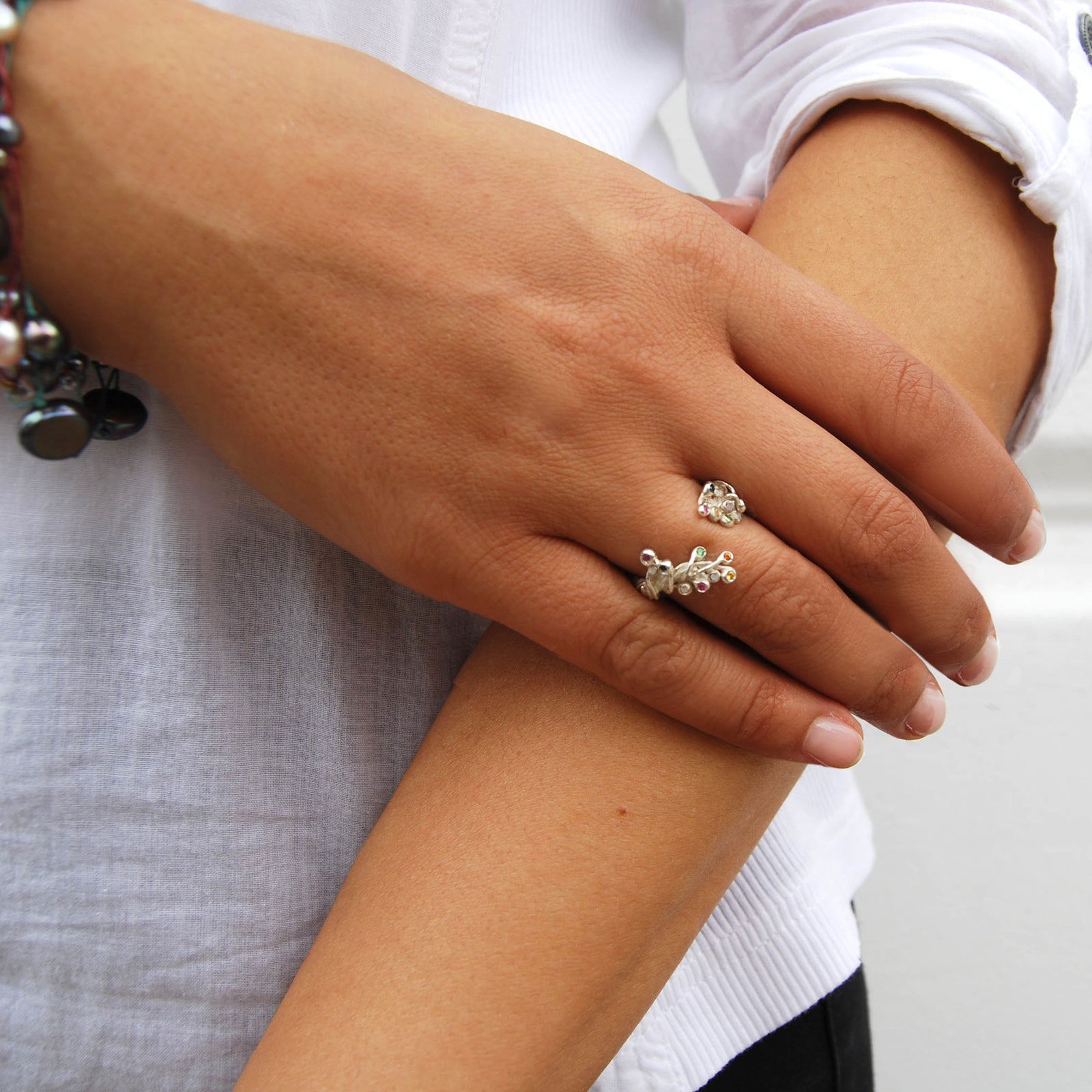 Sterling Silver and 10 Sapphires Branch Ring