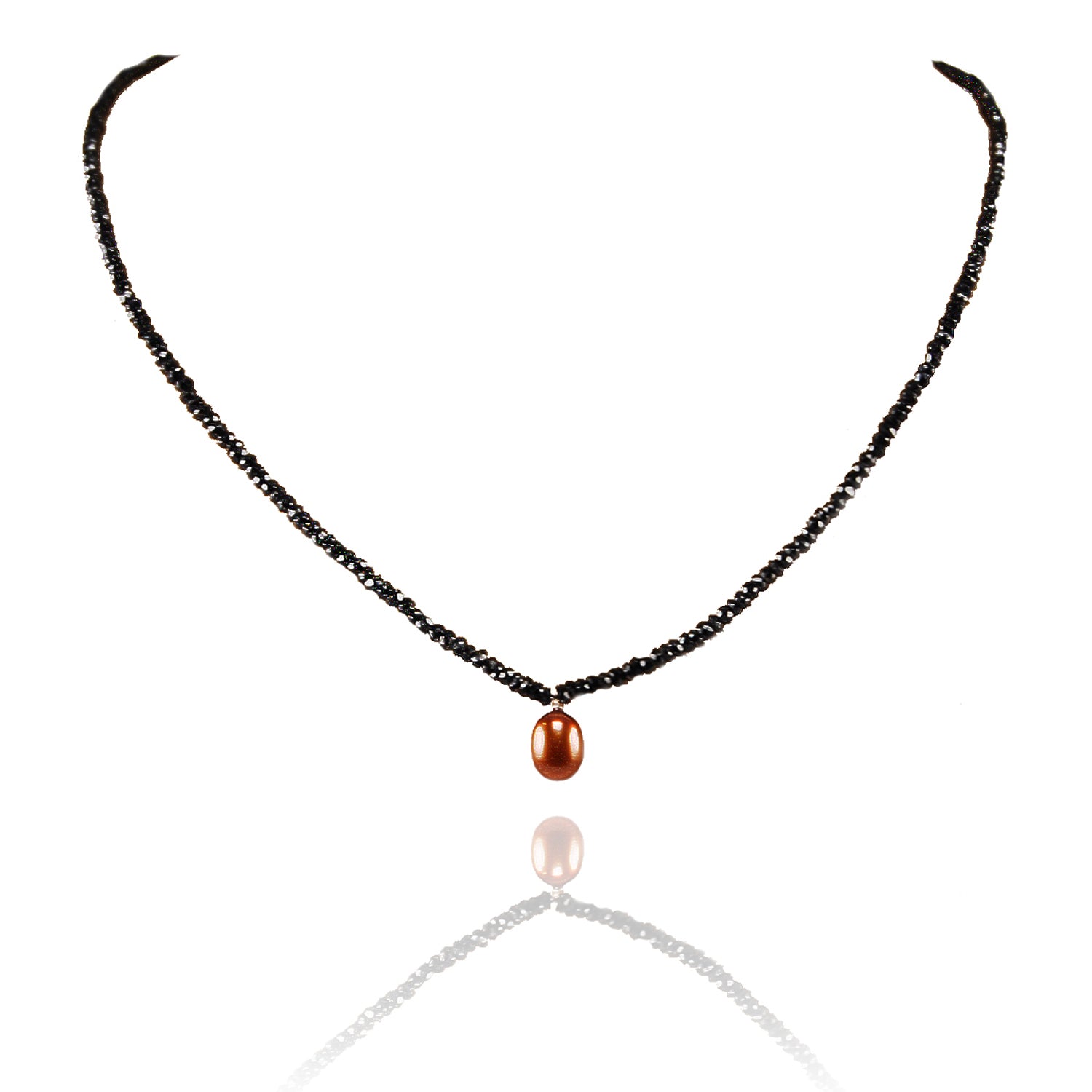 Black Spinel Necklace with Freshwater Pearl Drop