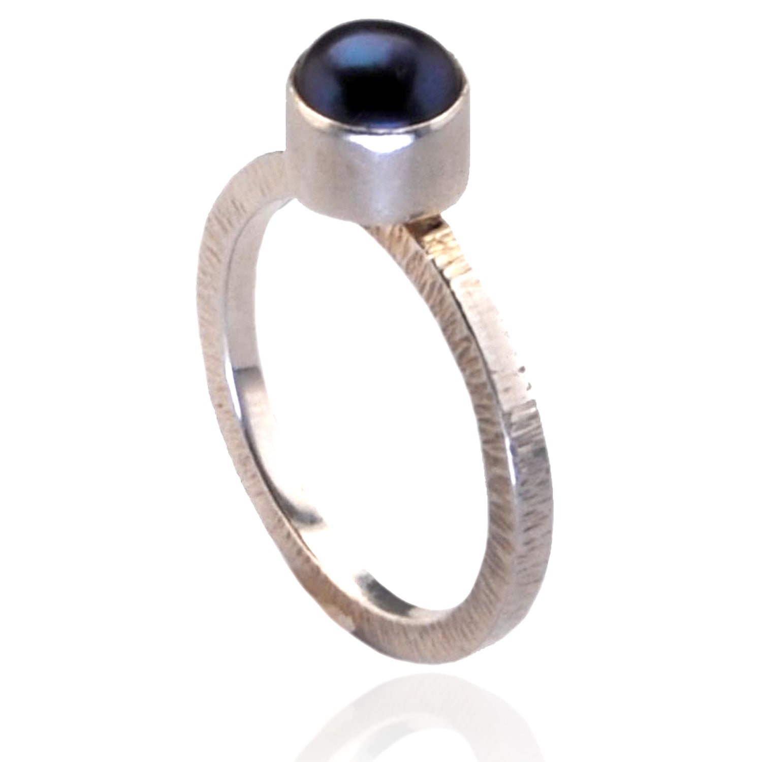 Sterling Silver Ring with a Peacock Black Freshwater Pearl