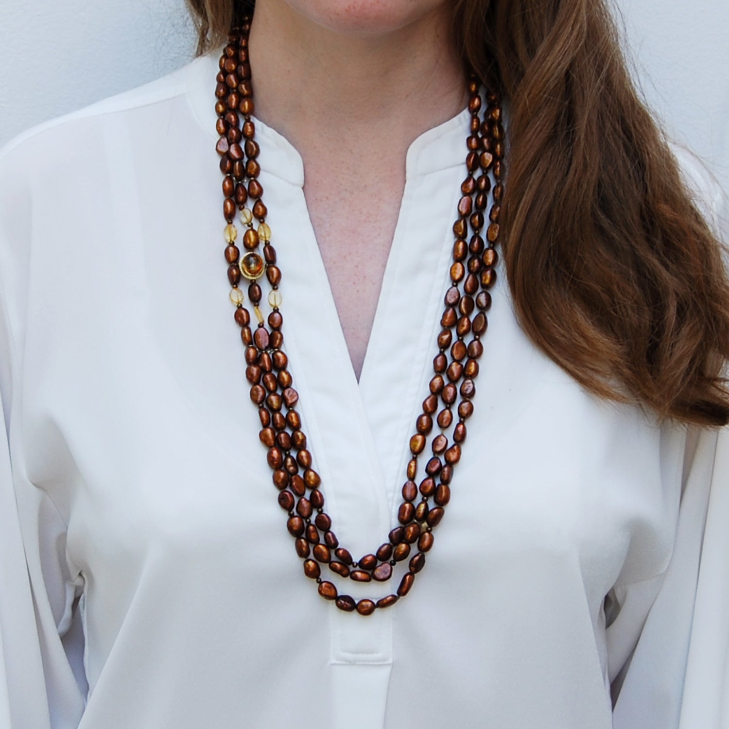 It's a Long Story 3 Strand Necklace With Citrine Statement