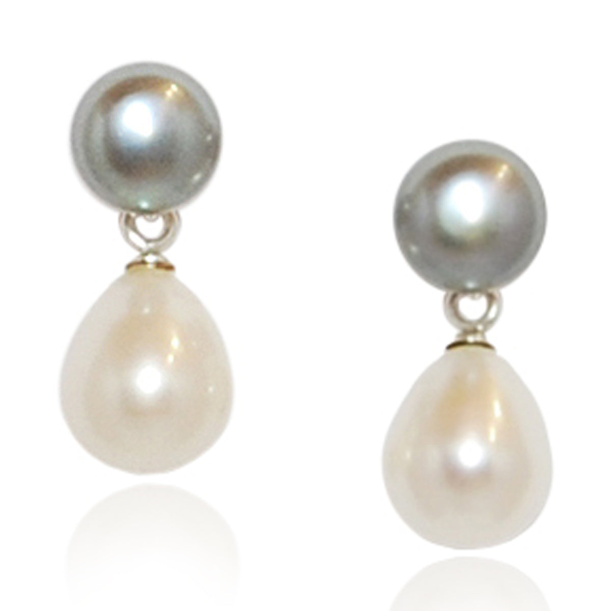 Grey &amp; White Freshwater Pearl Mini Silver Drop Earrings