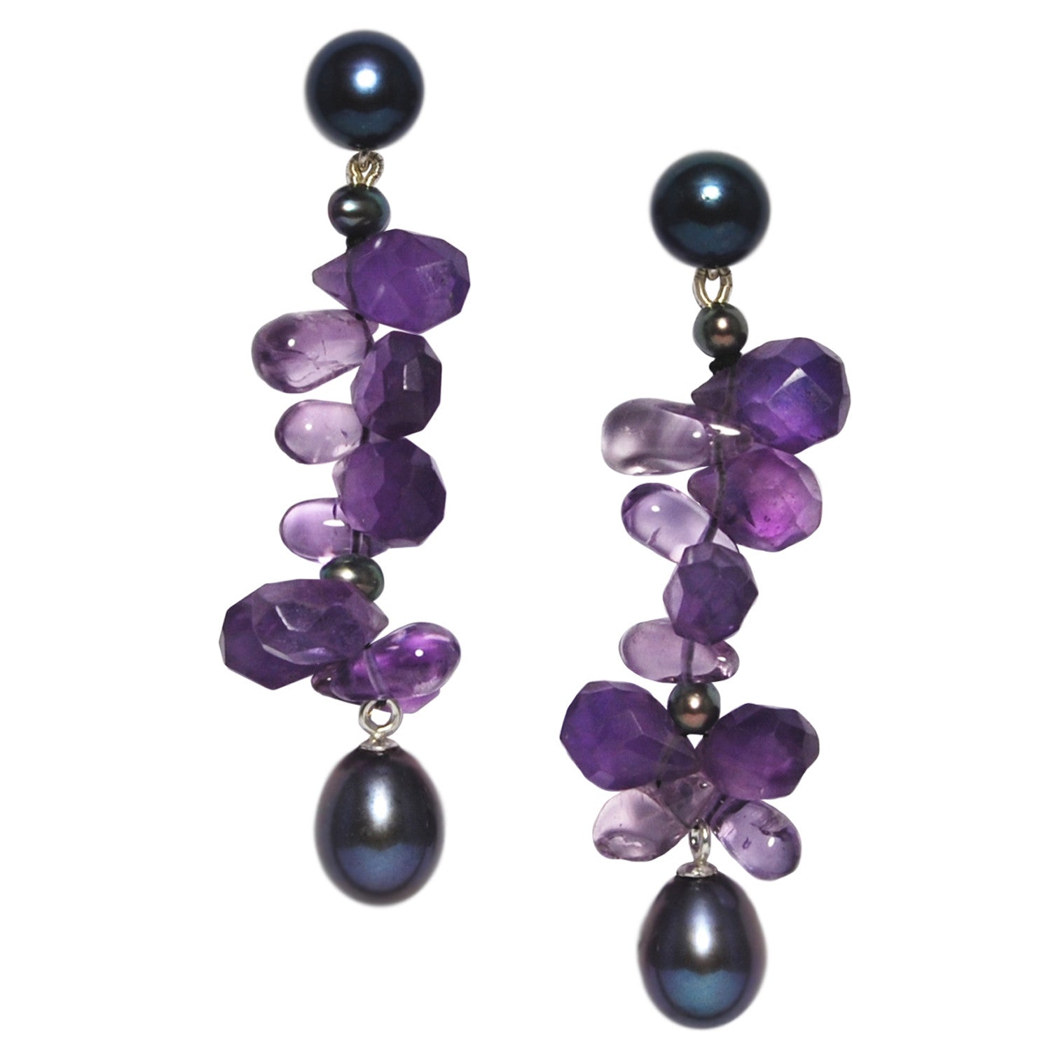 Long 'Twinkling Light' Earrings in Peacock Black and Amethyst