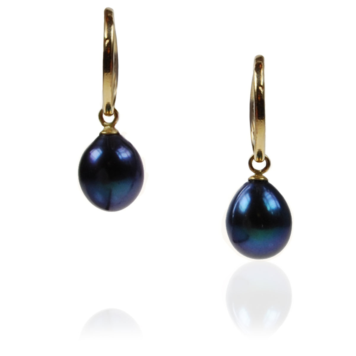 Black Freshwater Pearl 18ct Gold &#39;Skinny-Hoop&#39; Earrings