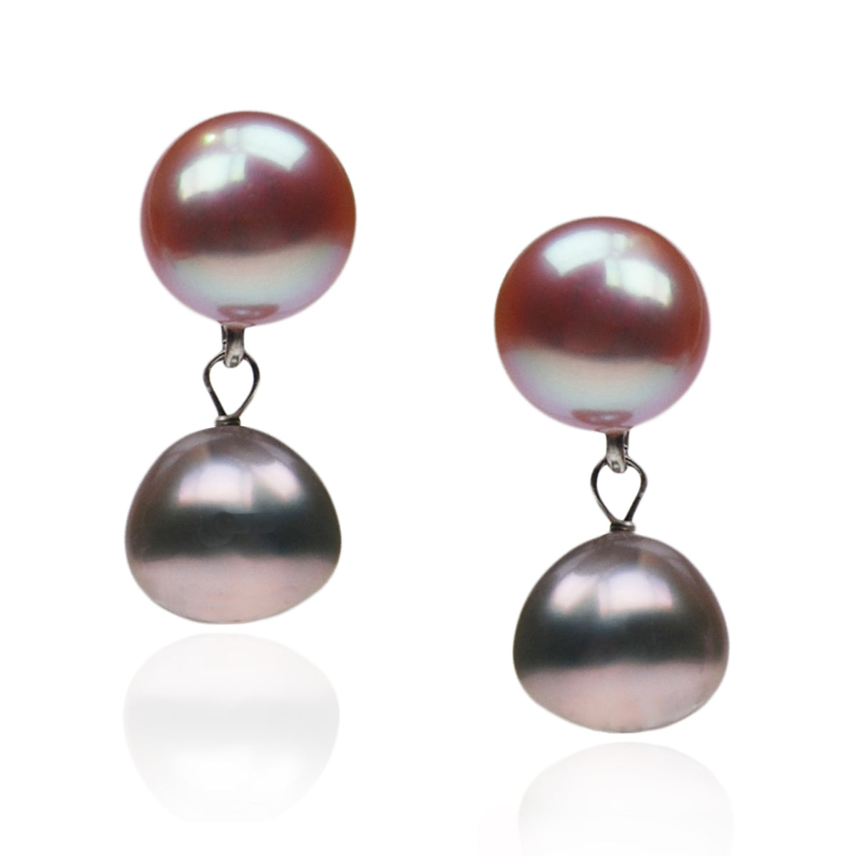 Pink &amp; Grey Biwa Pearl Drop Earrings