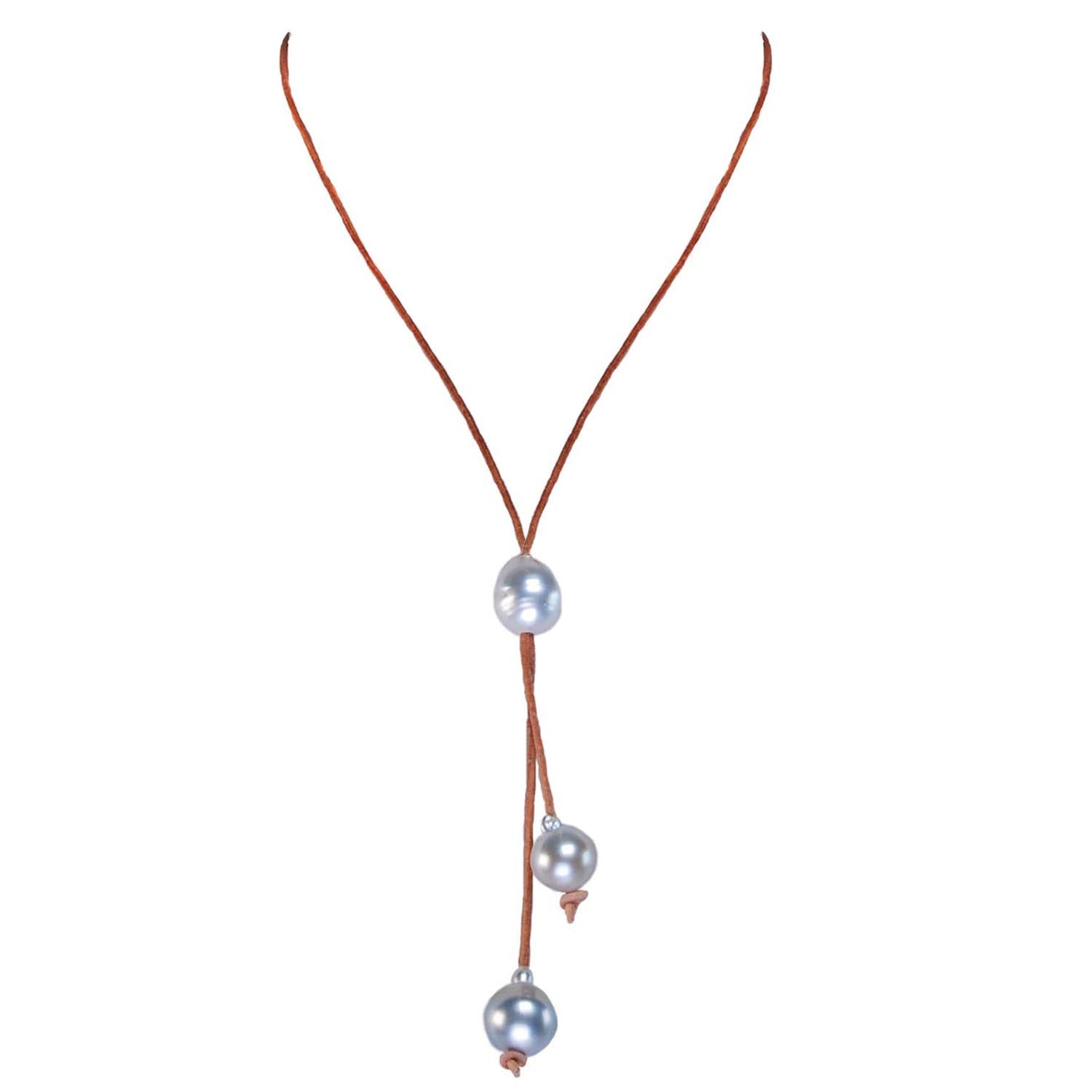 Raw Pale Tahitian Pearl Kiss Necklace in Tan and Pale Grey