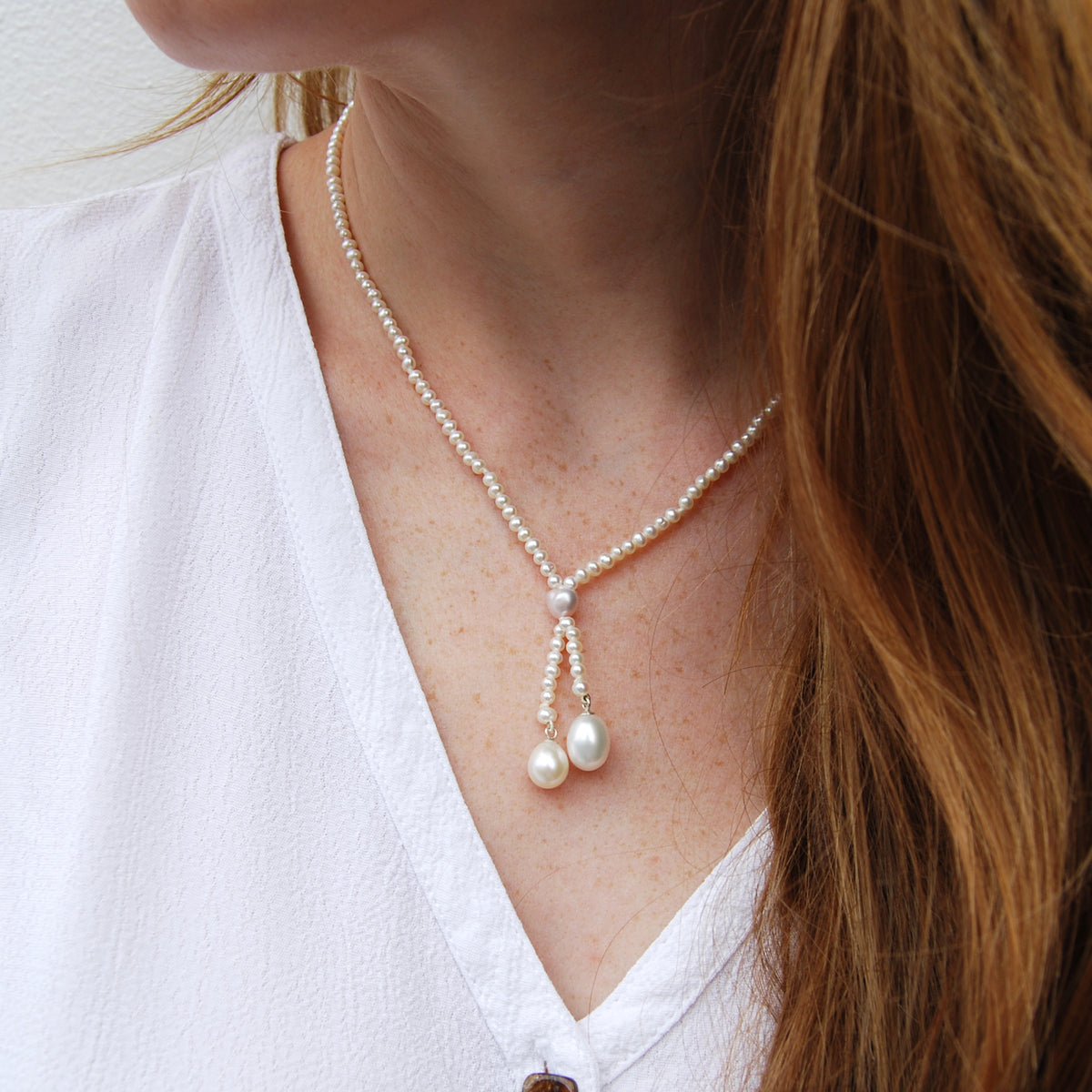 White Seed &amp; Freshwater Pearl &#39;Simple&#39; Tassel Necklace