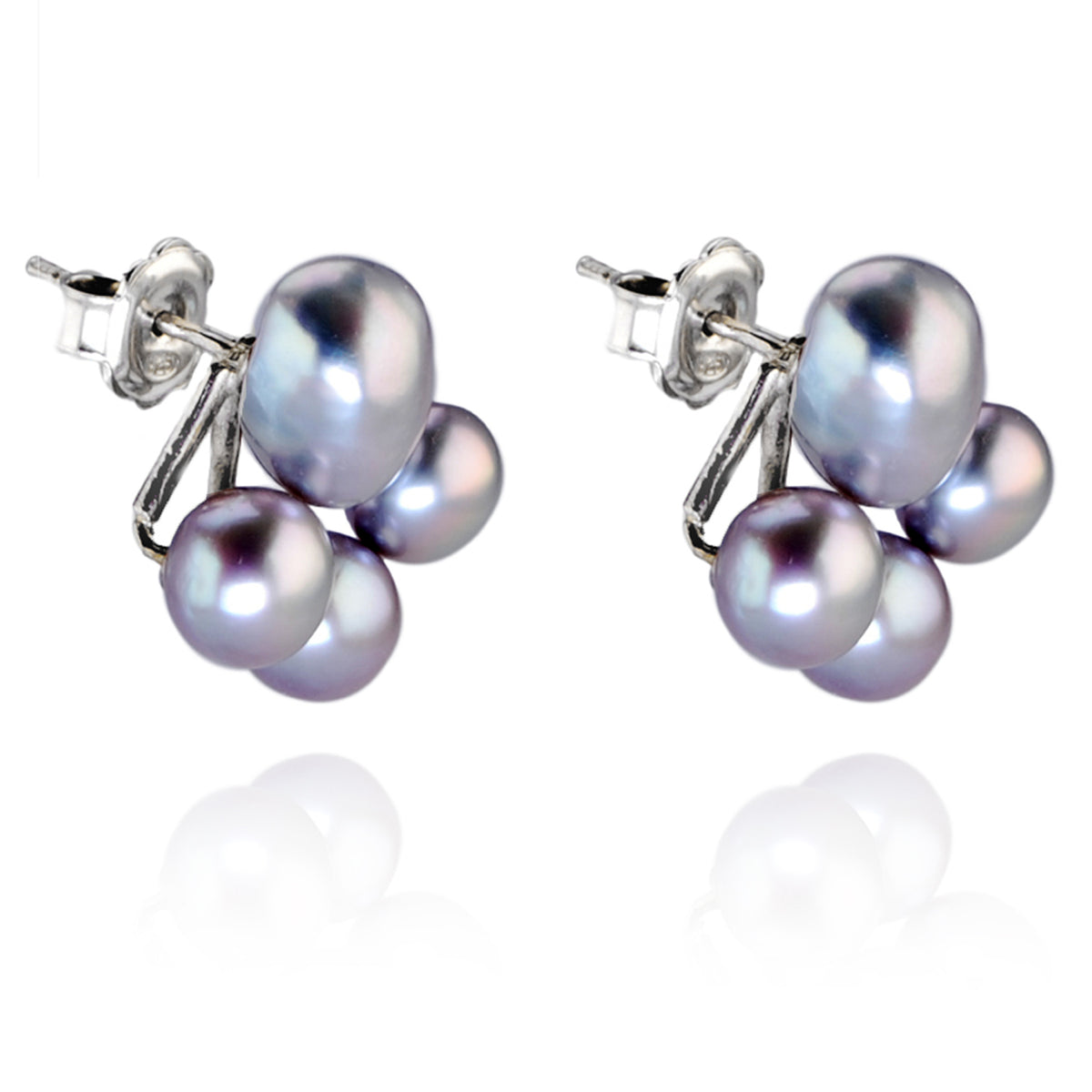 Grey Freshwater Pearl Cluster Earrings