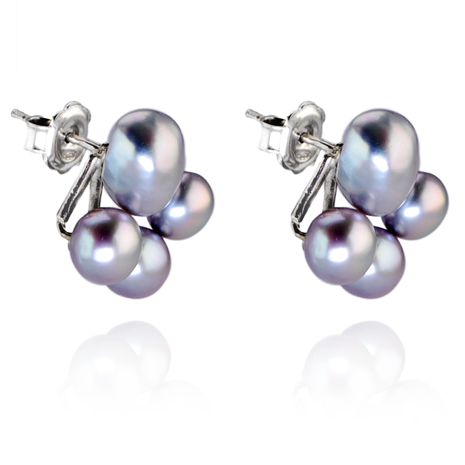 Grey Freshwater Pearl Cluster Earrings