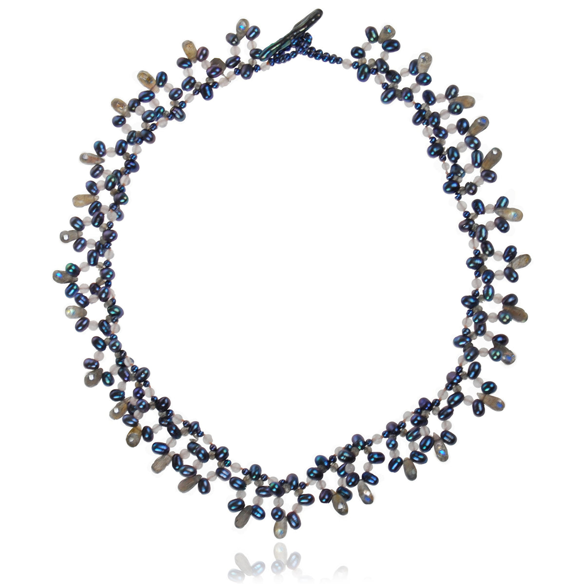 Black Freshwater Pearl, Labradorite &amp; Rose Quartz Necklace