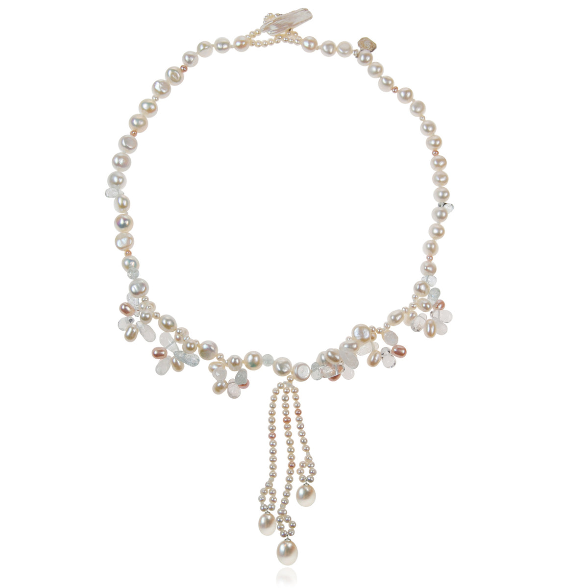 Morse Code' Pearl and Semi Precious Stone Necklace in White