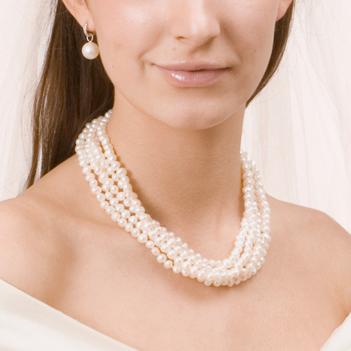 White Freshwater Pearl 5 Strand Necklace