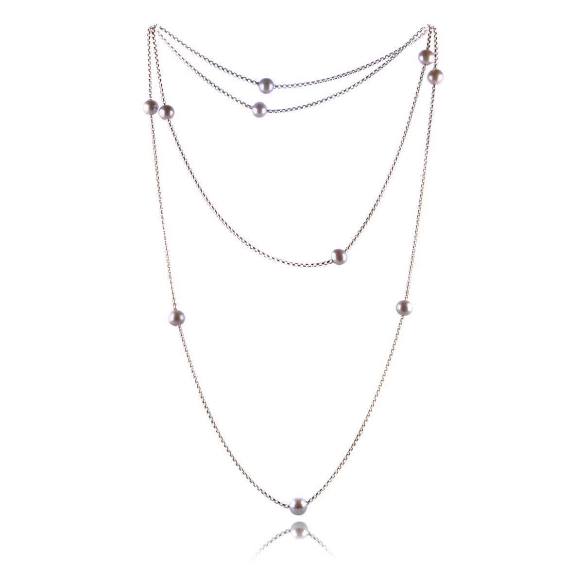 Single tone freshwater pearl solid silver faceted chain