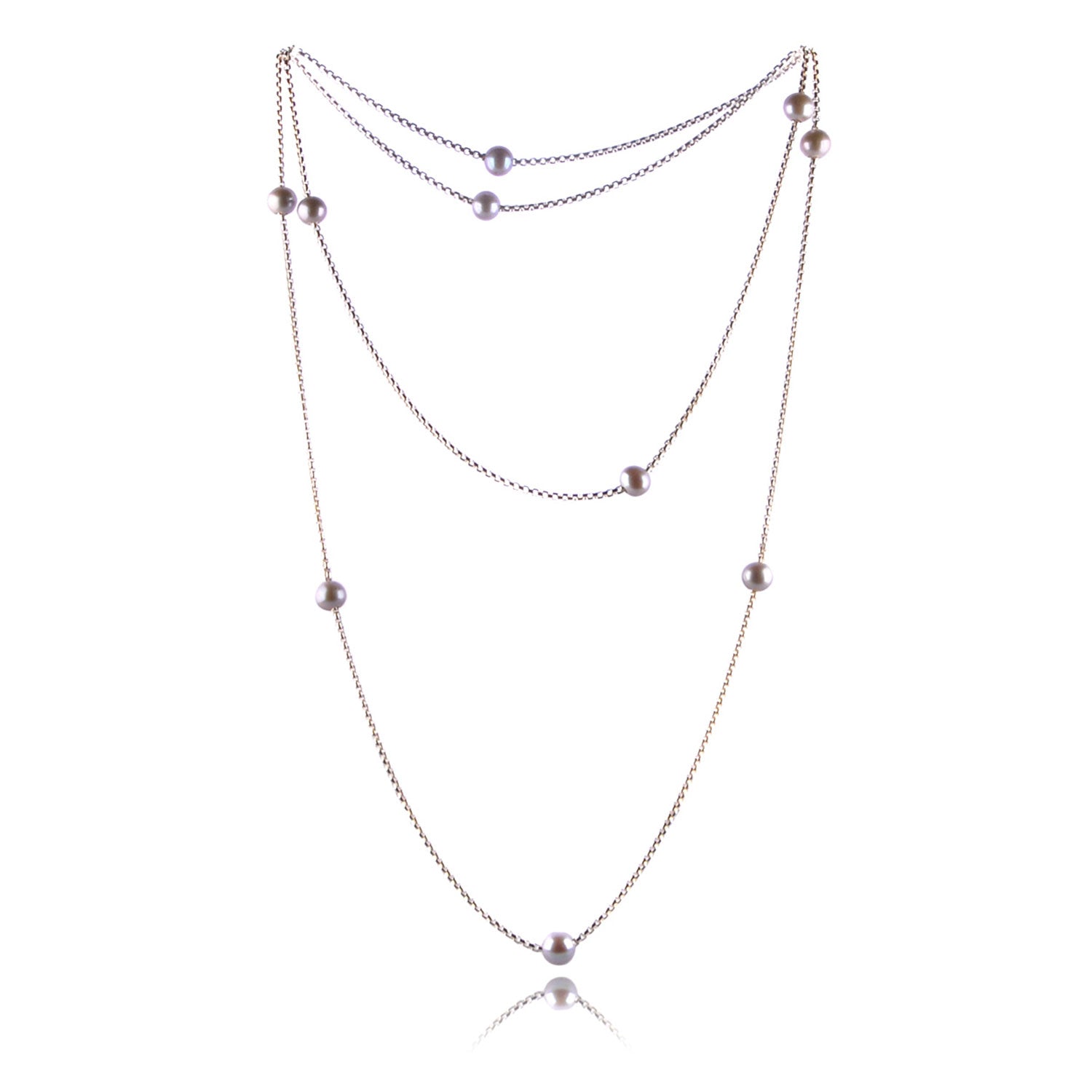 Single tone freshwater pearl solid silver faceted chain