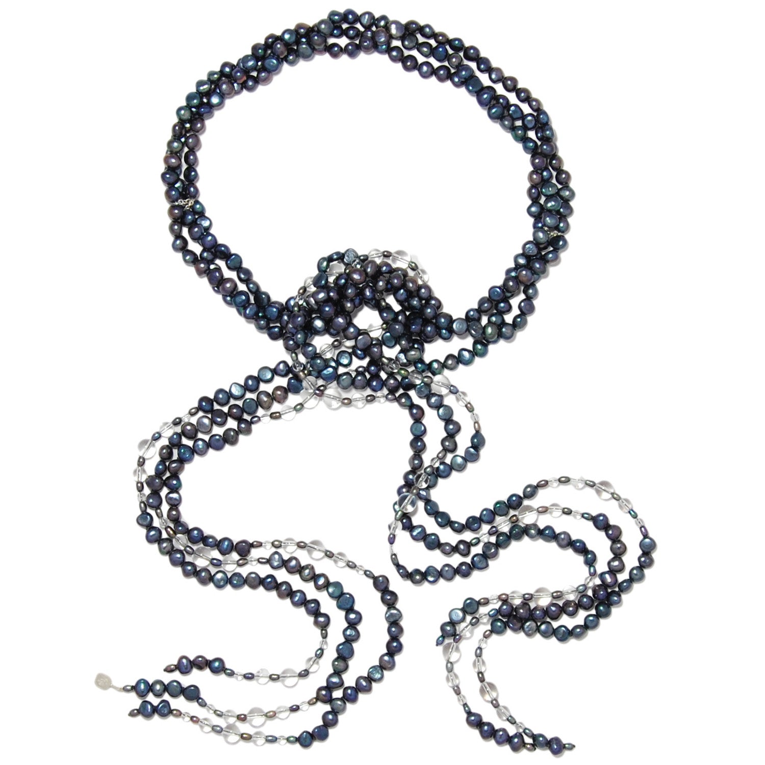 Triple Strand Long Lariat Necklace - in Peacock Black
