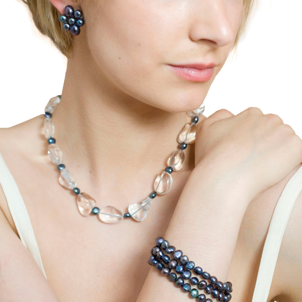 Black Freshwater Pearl & Rock Crystal 'Boulder' Necklace