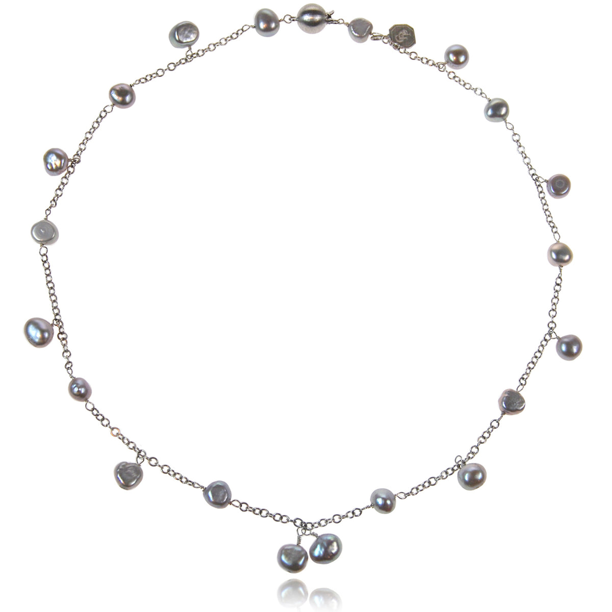 Grey Biwa Pearl &amp; Silver Chain Necklace