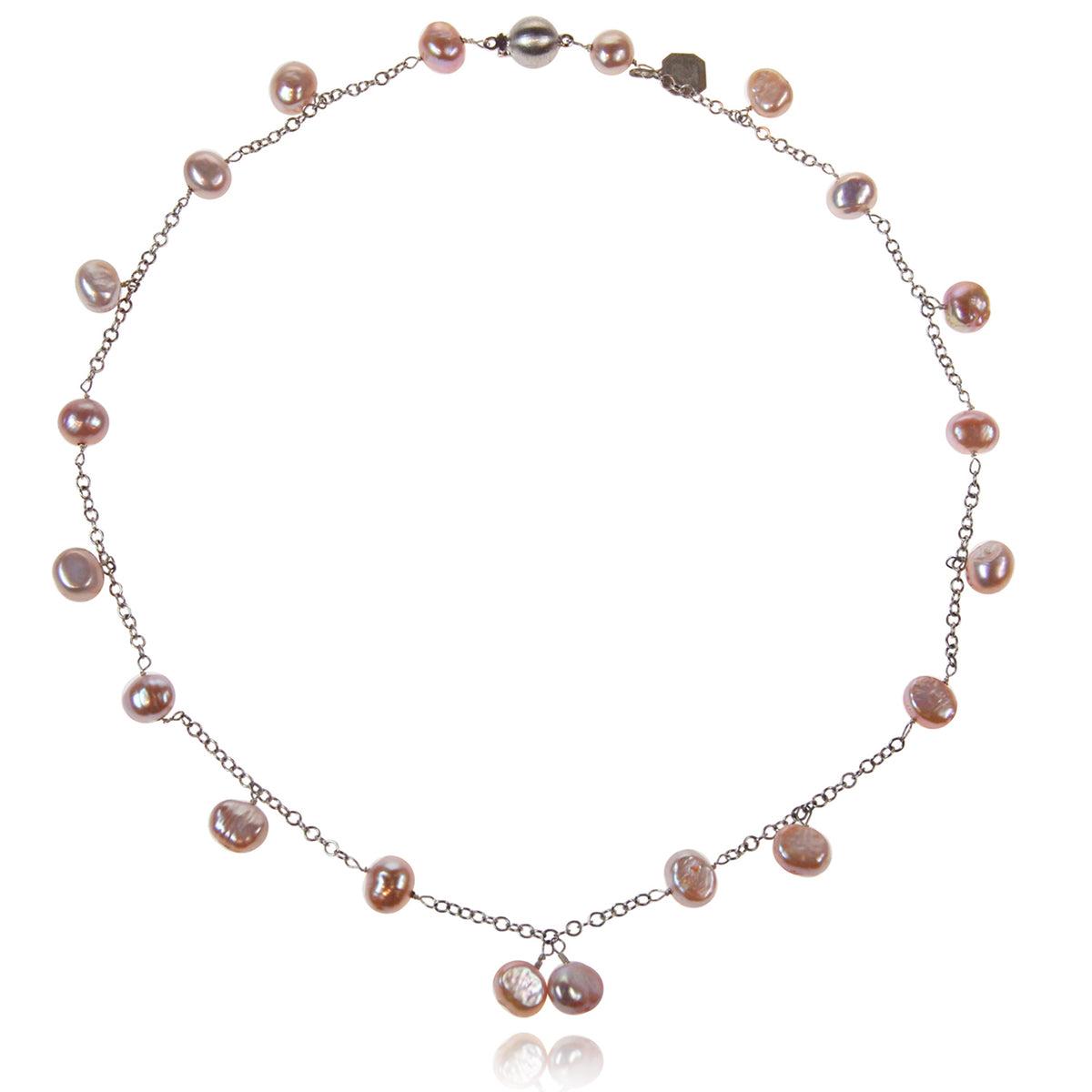 Pink Biwa Pearl &amp; Silver Chain Necklace