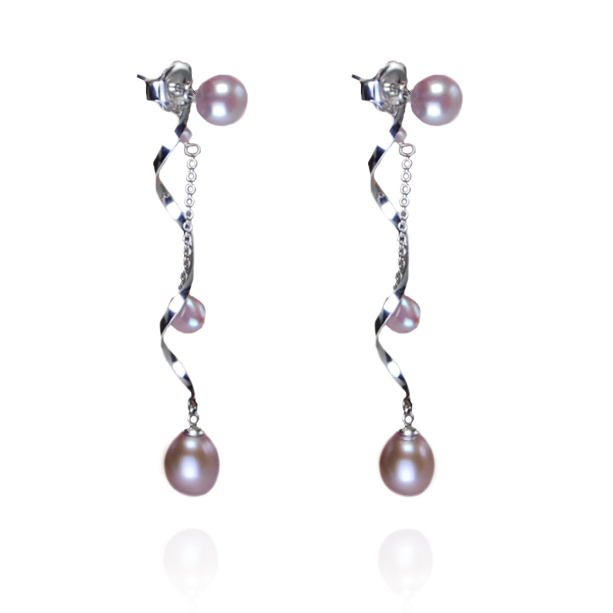 Freshwater Pearl earrings with optional long Silver Swirl &amp; Chain Pearl Drop in Pink