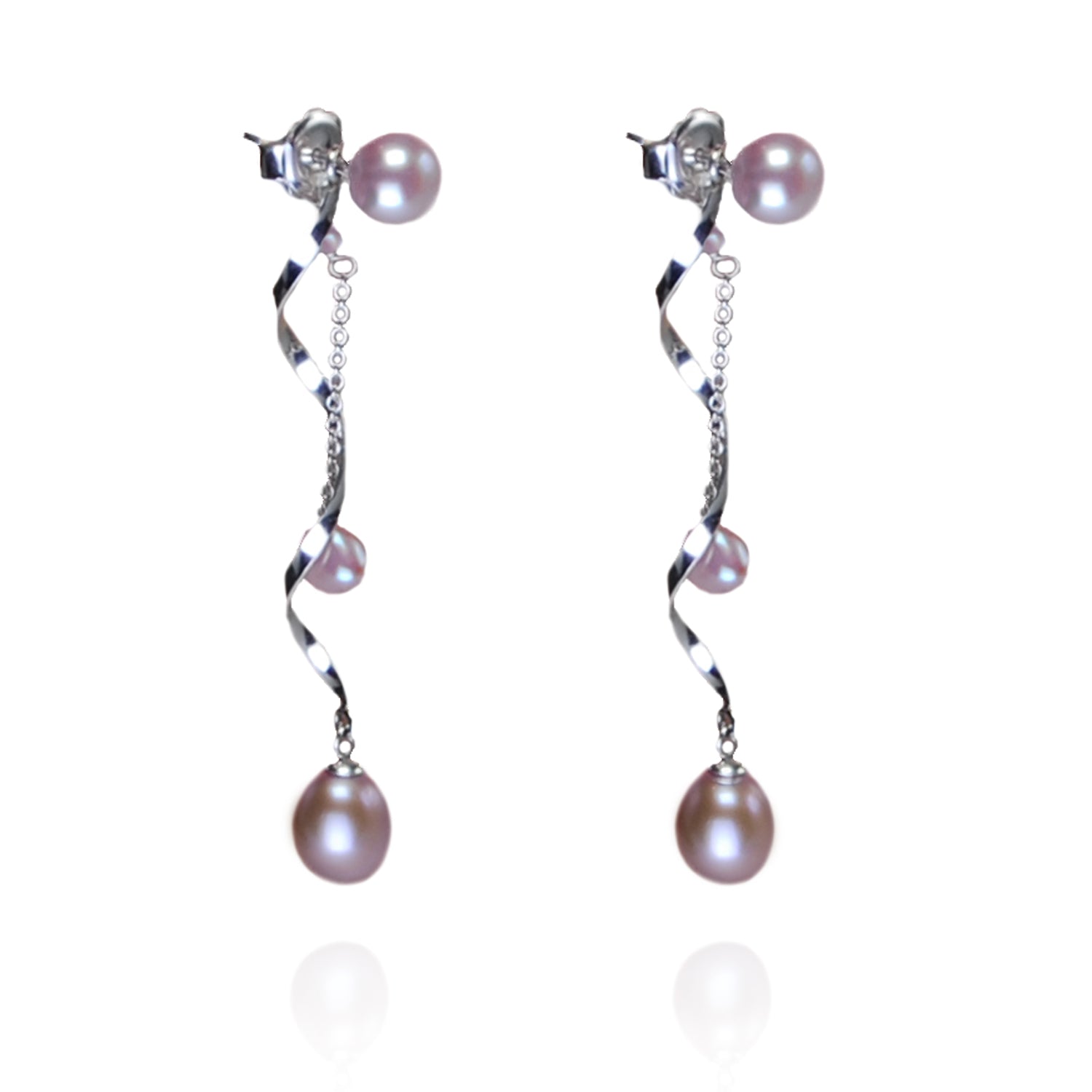 Freshwater Pearl earrings with optional long Silver Swirl & Chain Pearl Drop in Pink