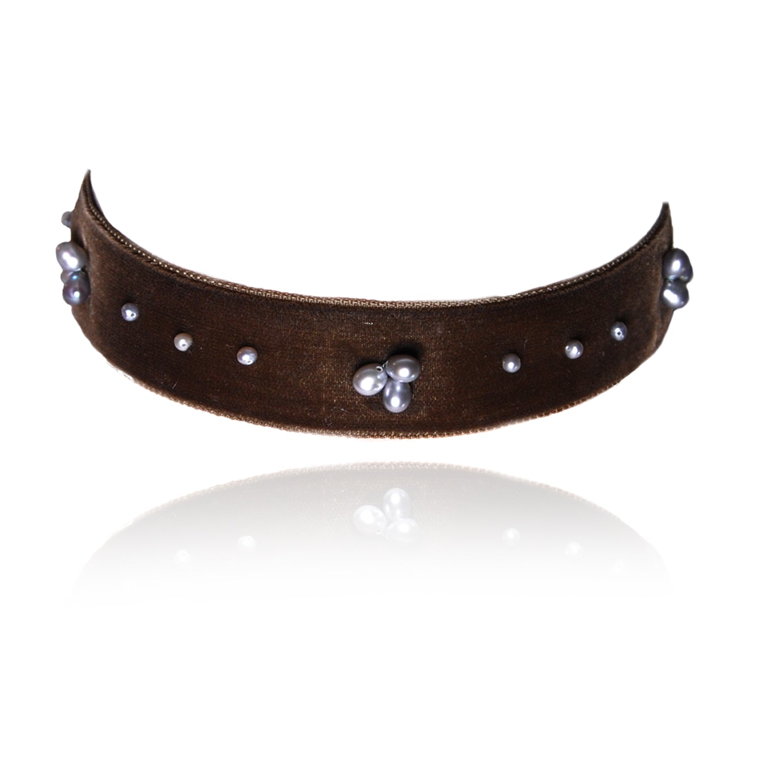New Thin Velvet Choker with Freshwater Pearls