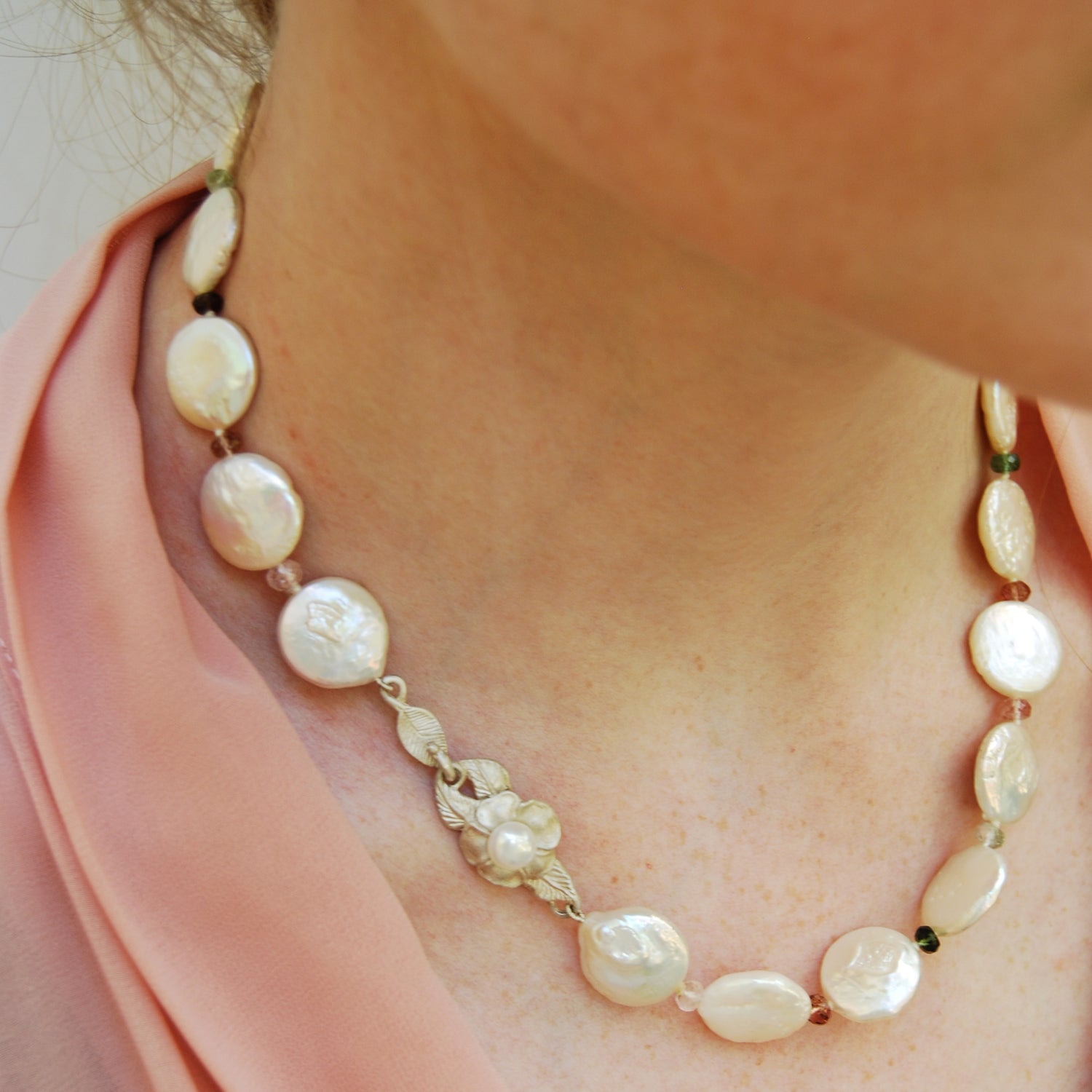 Joyful Silver Flower on M&M and Tourmaline Necklace