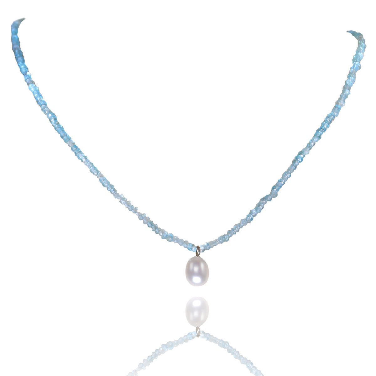 Apatite Necklace with White Freshwater Pearl Drop